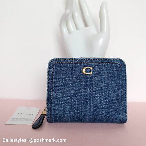 COACH Billfold Small Wallet in Denim Fabric- Deep Blue color⭐ - Picture 1 of 16